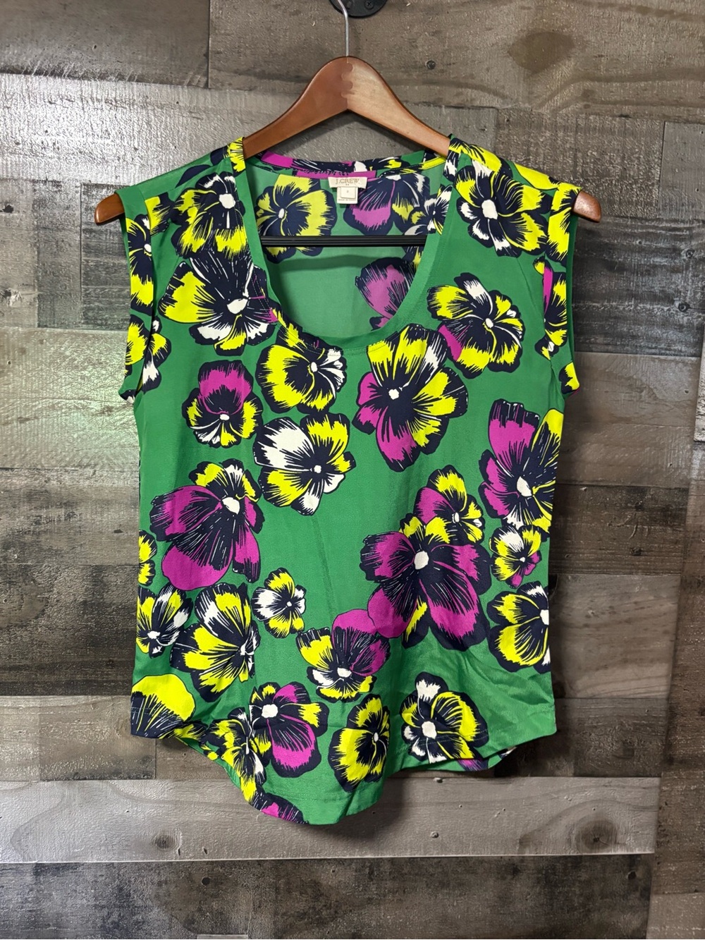 J. Crew Drapey Scoop Neck Sleeveless Blouse in Pansy Floral Print Sz 2